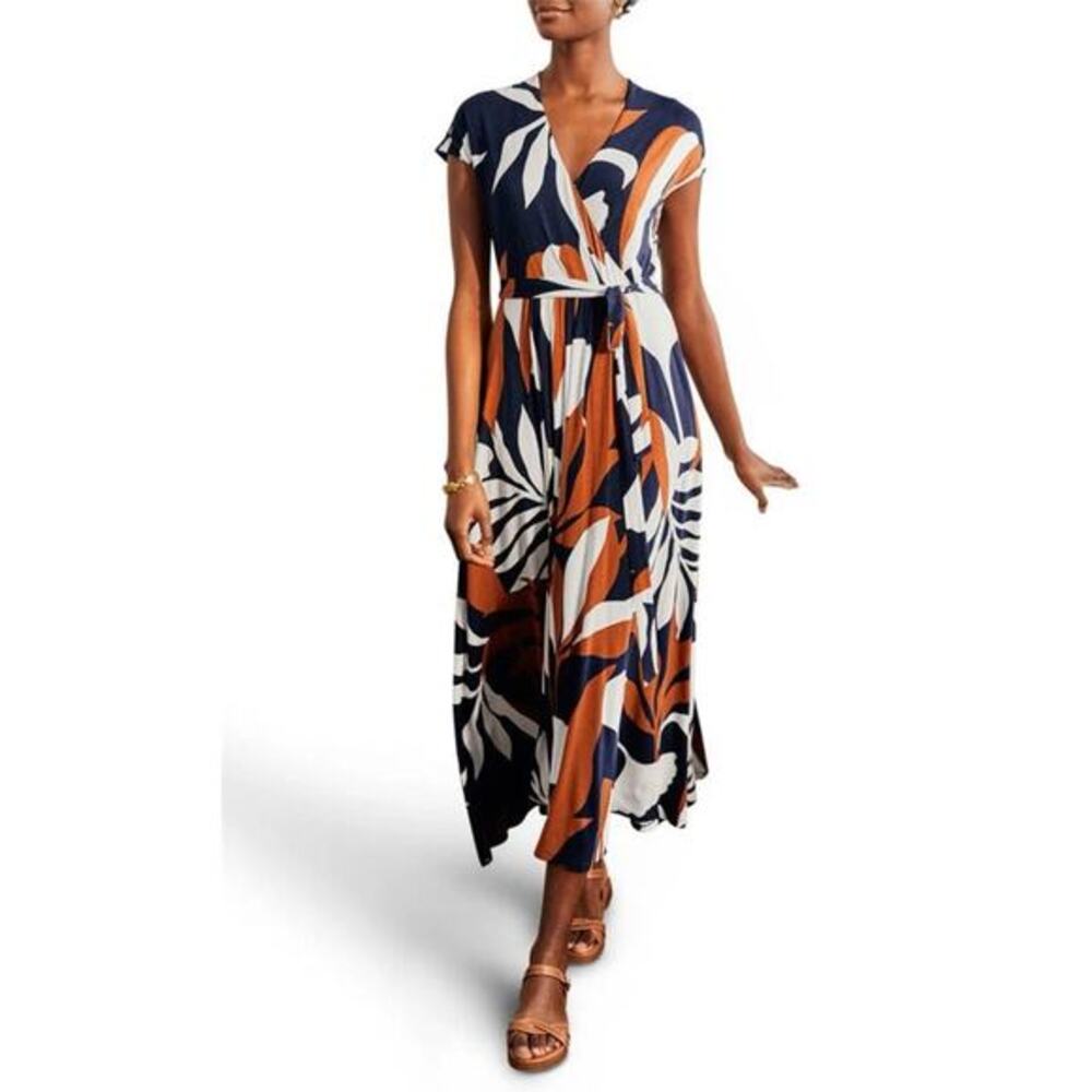Boden Navy and Orange Midi Dress